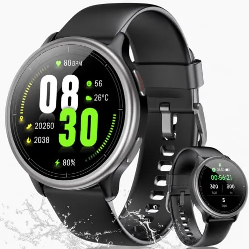 Reloj Inteligente Mujer Hombre Redondo, 3ATM Reloj Deportivo Mujer, Negro | Pantalla 1,27", Ritmo Cardíaco y Sueño, 100+ Deportes, Llamadas BT y Voz AI, Batería 30 Días, Smartwatch para Android/iOS