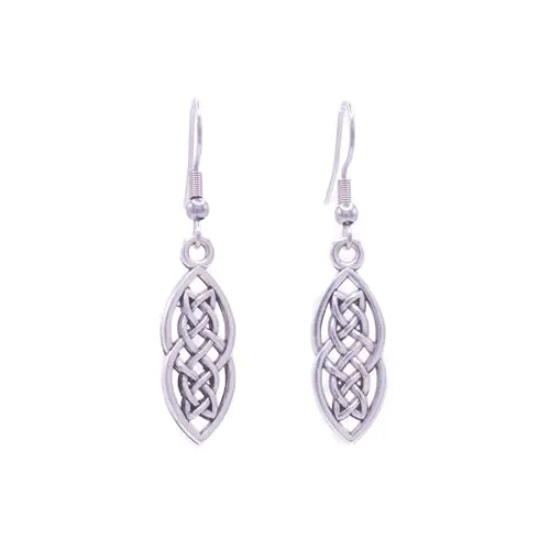 ZARZAMORA Pendientes Mujer Celtas Bohemio Vintage en Plata Tibetana Acabado Antiguo- Aretes Colgantes Largos Diseño Trinqueta Nudo Celta y Gancho de Acero Inoxidable - Regalo Original