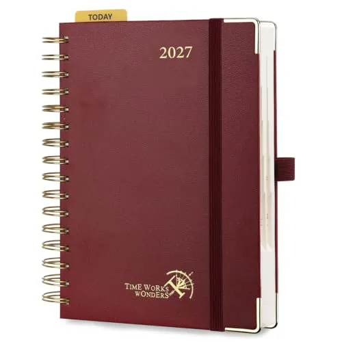 POPRUN Agenda 2027 Dia Por Pagina Espiral Tapa Dura, A5 21 x 13,8cm escolar