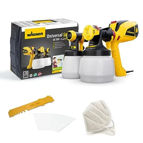 WAGNER pulverizador de Pintura W 590 FLEXiO para plásticas/látex, Barnices y esmaltes Interiores y Exteriores, 15 m²-6 min, depósito 1300 ml/800 ml, 630 W