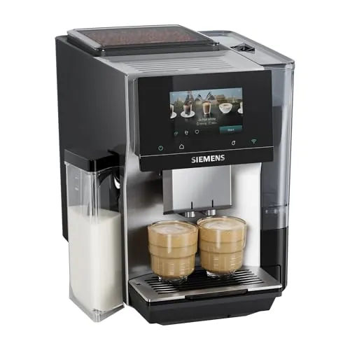 SIEMENS, Cafetera Superautomática, EQ700 iAroma, pantalla táctil, depósito de leche integrado, calentador de tazas, Cold Brew y Slow Brew, app Home Connect, acero inoxidable negro, TQ727E03