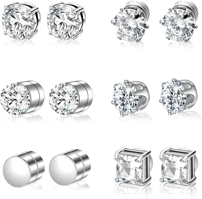 IKOPFLN 6 Pares de pendientes magnéticos para hombre, pendientes falsos para hombre, 6 mm