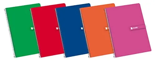 Enri, Cuadernos A4 (Folio), Cuadrícula 4x4, Tapa Dura, 80 Hojas, Pack 5 Libretas, Colores Aleatorios