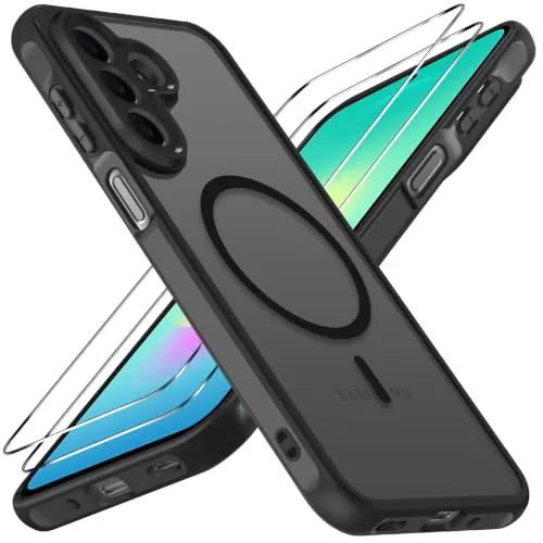 ivoler Funda Magnética para Samsung Galaxy A27 5G con 2 Piezas Cristal Templado, Compatible con MagSafe, [Protección Militar] Protectora Antiarañazos Translúcida Mate Silicona Case, Negro