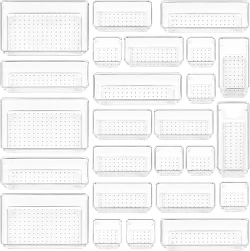 Vtopmart 25 Piezas Organizador de cajones con 4 tamaños, Sistema de Organizador cajones, Bandejas de Almacenaje para baño, utilizable para Maquillaje, Cocina, tocador, Oficina