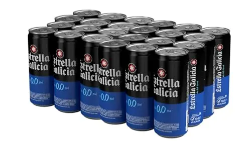 Estrella Galicia 0,0 - Cerveza Lager Sin Alcohol, 24 Latas x 33 cl | Sin Alcohol, Fermentación Interrumpida, Lúpulos Nugget y Perle, Aroma a Maltas, Estilo Pilsen, 0% Volumen de Alcohol
