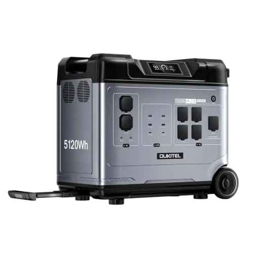 OUKITEL P5000 Plus Estacion de Energia Portatil 3600W, 5120Wh Generador Solar, Batería LiFePO4, Carga Rápida en 2.2 h, 15 Porte, Power Station para Camping, Caravana y Emergencias