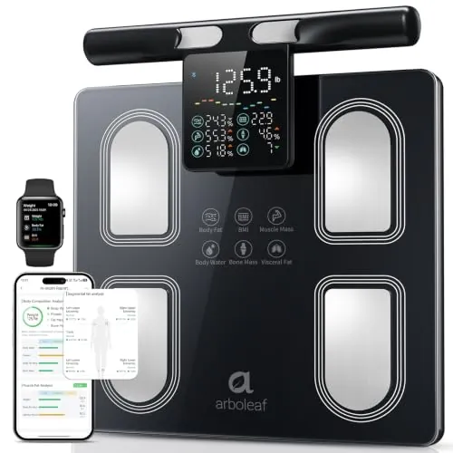 arboleaf Báscula Inteligente Bioimpedancia con 8 Electrodos, Monitor Preciso de IMC, Bascula Grasa Corporal y Masa Muscular con 50 Métricas y Pantalla en el Mango