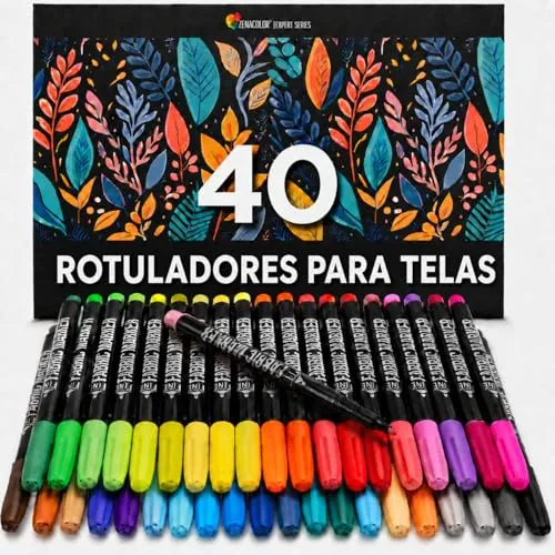Zenacolor - 40 Rotuladores Textiles con Punta Fina - Permanentes