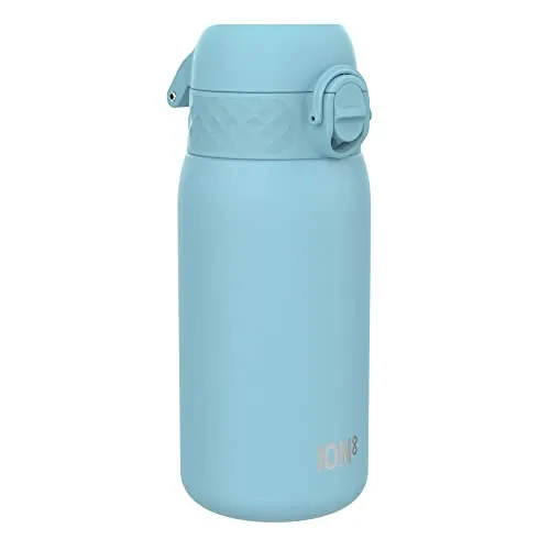 ion8 Botella Agua Inox Ligero para Niños, 400ml, Sin Aislamiento, a Prueba de Fugas, Fácil de Abrir, Cerradura Segura, Aptas para Lavavajillas, Fácil de Limpiar, Resistente a Rayones, Azul De Alaska