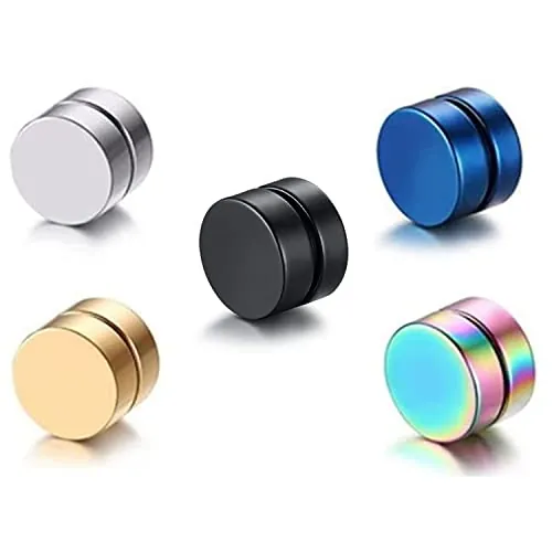 5 PCS Acero Inoxidable Pendientes Magnéticos Iman Hombres Mujer Unisex Falso Pendientes aros plata tous Redondos Sin A（-）