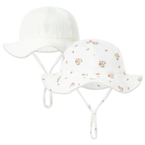 HTTDSLF 2 Pcs Gorro de Sol para Bebé, Sombrero de Sol para Bebé, Gorro de Encaje para bebé o niña, Sombrero de Aventura con Correa Ajustable, para Exteriores Playa Piscina