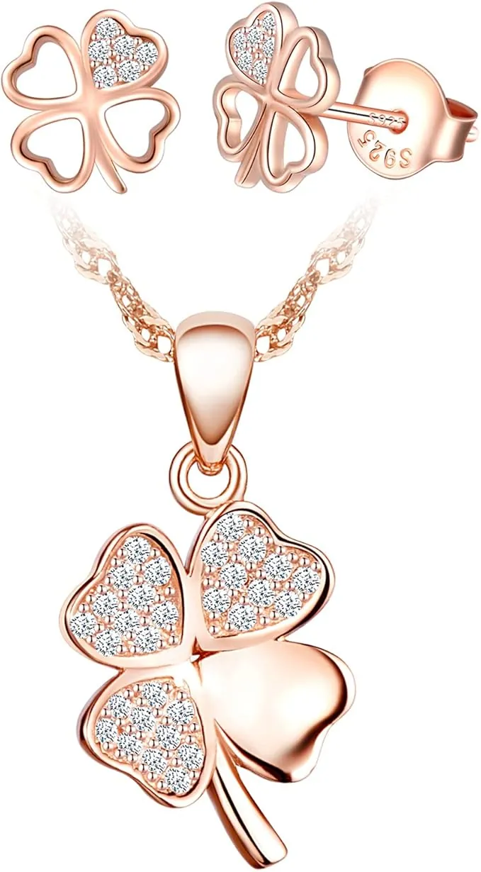 Yumilok-collar de mujer pendientes de plata S925 Collar colgante de piedra Trébol de cuatro hojas huecos Pendientes de plata esterlina simples adecuados para mujeres