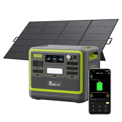 FOSSiBOT F2400 LiFePO4 - Estación de alimentación portátil 2048 Wh con panel solar de 420 W, 3 salidas AC 2400 W (pico 4800 W), generador solar 230 V AC/DC/USB C/QC3.0, generador de energía