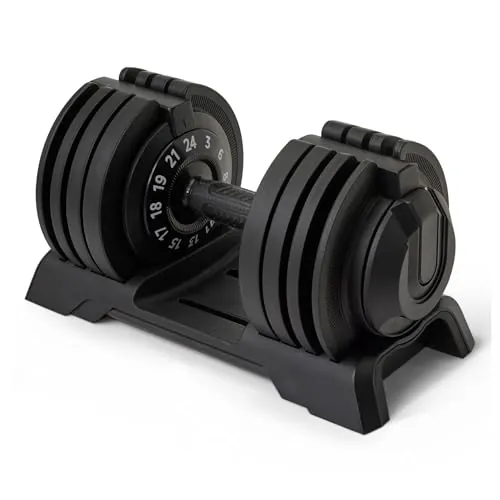 Amazon Basics Mancuerna ajustable, 24 kg, 12 pesas, mancuerna individual