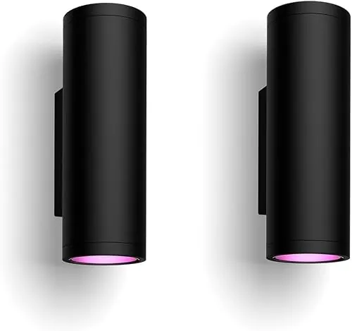 Philips Hue – Lámpara inteligente Hue Appear, Paquete de 2, Aplique Exterior LED Inteligente, Luz Blanca y de Colores, Compatible con Alexa y Google Home, Color Negro
