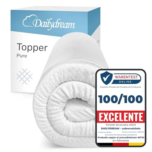 Dailydream Topper viscoelástico para colchón de 140x190, Grosor 5cm, Sobrecolchón Memory Foam, Edition Standard, Model M, Cubrecolchón de Espuma, Espuma viscoelástica, Espuma Memoria, Topper Sofa