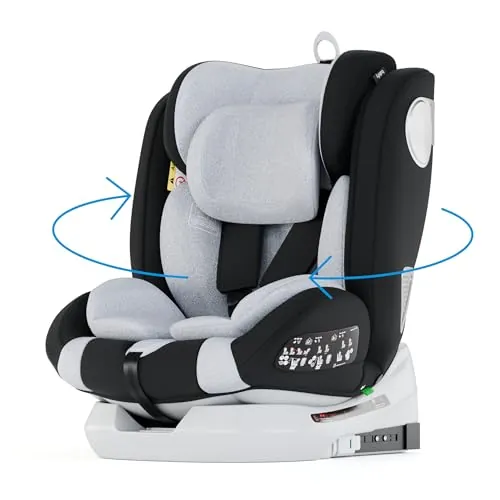 Babify Onboard Silla de Coche Isofix para Bebés y Niños, 0 Meses - 12 Años, Apta Desde 40-150 cm Ajustable 360º, Asiento Portátil y Seguro i-Size ECE R129