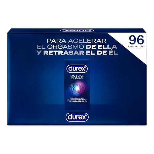 Durex Mutual Clímax Preservativos con puntos y estrías para acelerar el orgasmo de ella y efecto retardante para él, 96 condones
