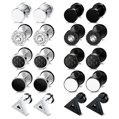 Dochais Pendientes Hombre Diamante Negro Plata, Pendientes Acero Inoxidable Hipoalergénico Circonita, Joyería Clásica para Hombre Chico Mujer