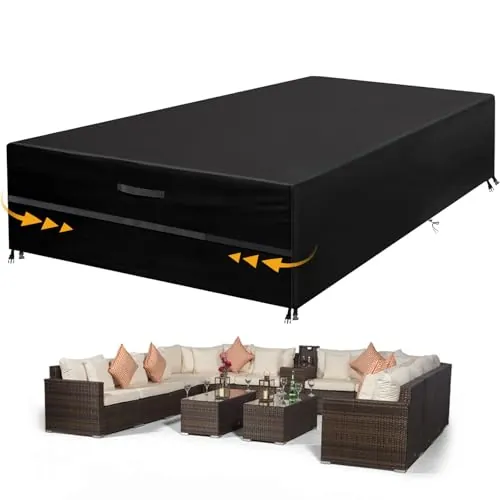 GARPROVM Funda para Muebles de Jardín Impermeable, 350x260x90cm Cubierta Exterior de Tela Oxford para Conjuntos de Sofá y Mesa de Exterior, Protección contra Lluvia y Polvo para Mobiliario de Patio