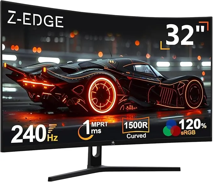 Z-Edge Monitor Gaming Curvo 32'' 240 Hz, 1ms, 1080P, FreeSync, Pantalla PC Bisel Ultra Fino, 1500R VA, Inclinación Ajustable, 2* HDMI 2.0 & 2* DP 1.4, RGB Luz de Respiración(Cable HDMI Incluido)