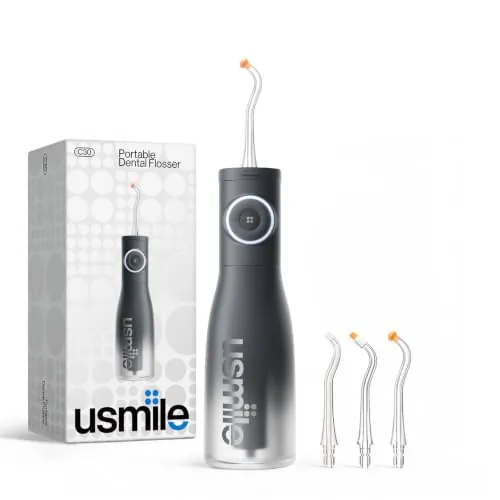 usmile C30 Irrigador Dental Portátil, 300 ml, 5 Modos, Negro | Boquillas en S para ortodoncia y encías sensibles, USB-C, IPX7, ideal para viajes y uso diario en casa