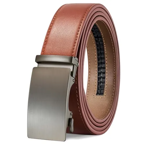 TANGCHAO Cinturón Hombre Cuero, Cinturon con Hebilla Automática Cinturones de Trinquete 35mm de Ancho Tamaño Ajustable para Pantalones Formales Vestir Traje Marrón 24-ZONG-115