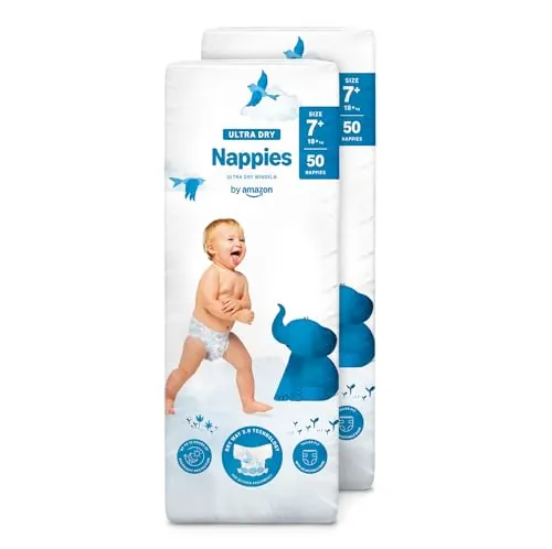 By Amazon Pañales Ultrasecos, Talla 7+ (más de 18kg), 100 Unidades (2 Paquetes de 50)