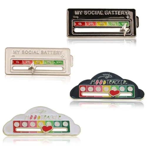 OPVYAEU 4 Piezas Social Battery Pin Insignias de Batería Social Social Pin Divertido Broche de Batería Social Broche de Conversión de Estado de Ánimo para Accesorios de Ropa, Equipaje, Chaquetas