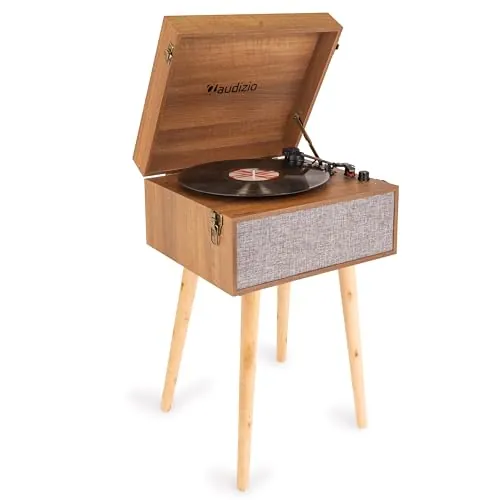 Audizio Fremont - Tocadiscos Retro con Patas de Madera, Bluetooth bidireccional, USB para digitalizar vinilos, Altavoces estéreo, RCA, 3 velocidades, Entrada AUX y Salida de Auriculares Color Madera