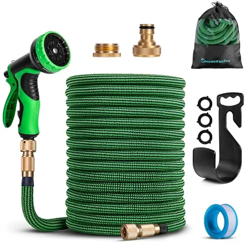 HOMEPROTEK - Manguera Extensible 30 metros - Manguera Jardin con Pistola Riego de 9 Funciones - Manguera Jardin Enrollable para Riego de Jardin con Conectores de Latón de 1/2" y 3/4" Garden Hose