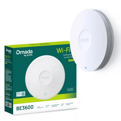 TP-Link Omada EAP720 Punto de acceso WiFi 7 BE3600 planfonier, doble banda 4 flujo, 1 puerto 2.5 Gigabit soporte PoE+, cubre hasta 140㎡, 250+ clientes simultáneos, Itinerancia transparente, Omada Mesh