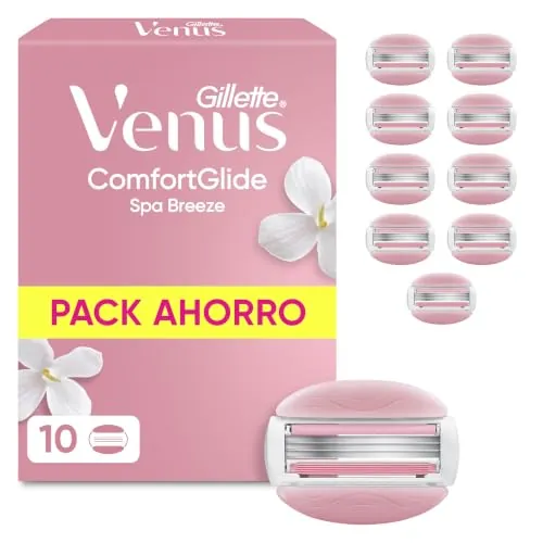 Gillette Venus Comfortglide Spa Breeze Cuchillas de Afeitar Mujer, Pack 10 | Recambios para Maquinillas de Afeitar Mujer, con 3 Hojas Y Barras de Gel, Depilación Suave, Apurada Y Duradera
