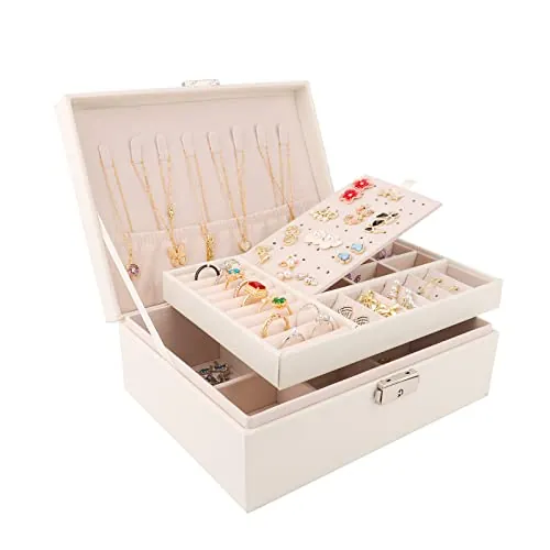 talifoca Joyeros Mujer, 2 capas Caja Joyero organizador de Joyas de Cuero PU, Organizador Joyas para Pendientes, Anillos, Aretes, Pulseras y Collares
