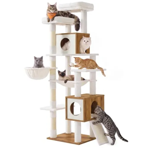 Feandrea Árbol Rascador para Gatos, 8 Niveles, 2 Cuevas, 191 cm