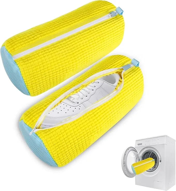 Farerkass Bolsa para Lavar Zapatos para Lavadora, 2 Piezas Bolsa Lavadora Zapatillas con Cremallera, Reutilizable Bolsa Malla para Lavadora Secadora Zapatos