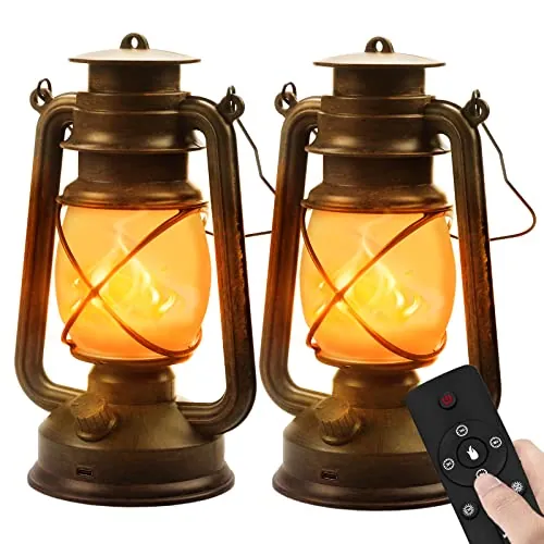 Farol Exterior Vintage, 2 Piezas Farolillos Decorativos con Mando Distancia