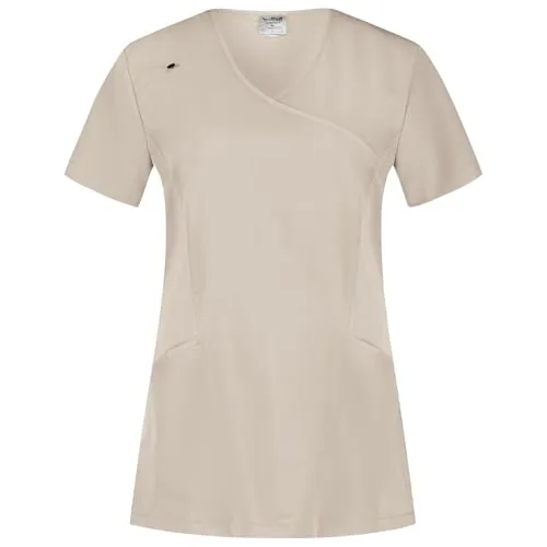 B-well Justina - Uniformes médicos y Uniformes médicos para Mujer, túnica de Belleza de Elastano, Manga Corta, Cuello en V, Antiarrugas, Sabbia, XL