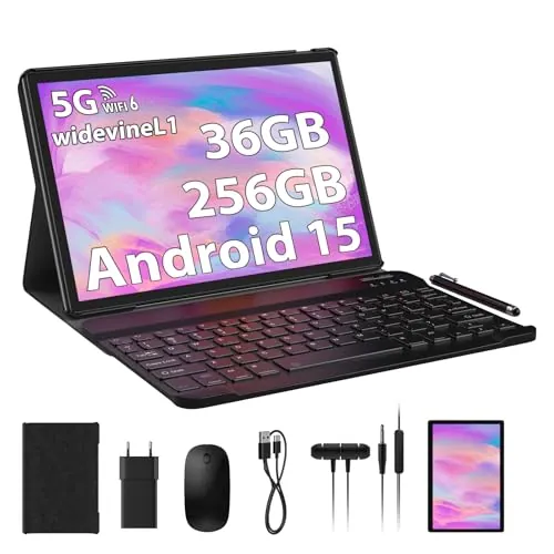 PIXGOOD Tablet 10 Pulgadas Android 15 5G WiFi Tablet, 36GB RAM+256GB ROM(1TB Ampliable), Octa Core 2.0 GHz Tableta, 8000mAh, 5MP+8MP, FHD, WLAN, Bluetooth, GPS, Tablet con Teclado ect(Gris)