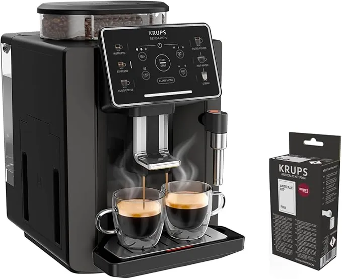 Krups Sensation C50, Cafetera Superautomática, Potencia 1450W, 5 tipos bebidas, Fácil mantenimiento, Ajustes personalizados, Panel táctil, Espumador de leche, Incluye Kit Descalcificador, EA9109OM