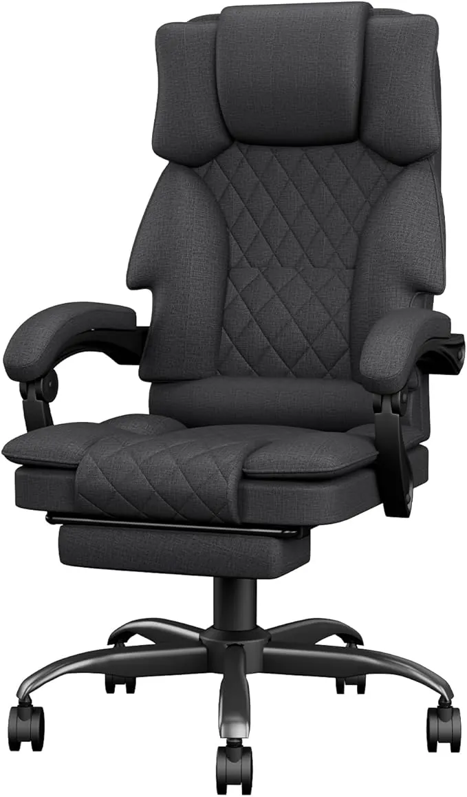 Silla de Oficina Ergonómica con Reposapiés de Tela, Silla Escritorio de Altura Regulable Silla de Escritorio, Silla Oficina para Oficina en Casa con Respaldo Ajustable, Silla Gaming, Gris Oscuro