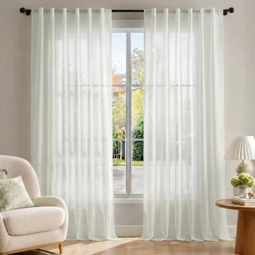 Deconovo Cortinas Translúcidas para Salón, 2 Piezas 140x220 cm Efecto Lino