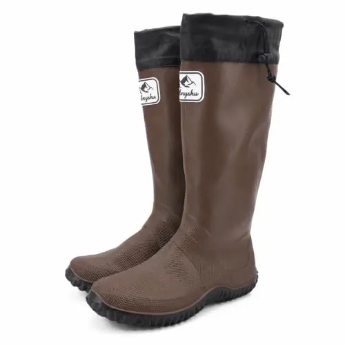 JOMIX Botas de Agua para Mujer y Hombre, Impermeables para la Lluvia Plegables, Botines Alta Jardín Trabajo (Marrón, 42_43)