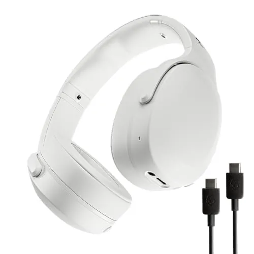 Skullcandy Crusher EVO Wireless Bluetooth Headphones with Multi-Sensory Bass and Charging Cable, Noise Isolating Over-Ear Fit, Up to 40 Hours Battery, Microphone for iPhone Android - Bone