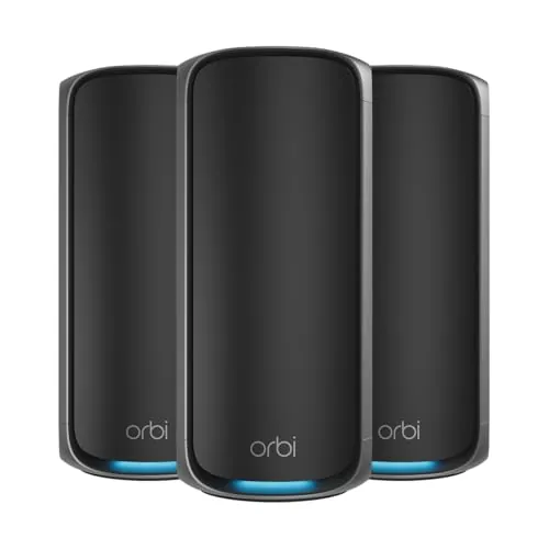 NETGEAR Orbi 970 | Sistema Mesh WiFi 7 | RBE973SB | Router WiFi 7 y 2 satélites | hasta 27 Gbits/s | Alcance 660 m² | Soporta 200 Dispositivos | Puerto Internet 10GB | Cuadribanda BE27000 | Negro