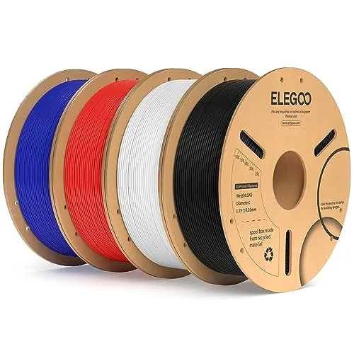ELEGOO Filamento PLA+ 1.75 4KG Negro, Blanco, Rojo, Azul Oscuro