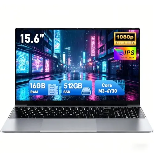 FUNYET Nuevo Ordenador Portátil,2026 Laptop da 15,6 pollici, 16 GB RAM 512 GB SSD, Portátil Core M3-6Y30, IPS FHD 1920 x 1080 Notebook Laptop,Apertura a 180°,5000 mAh,USB 3.0,Type-C