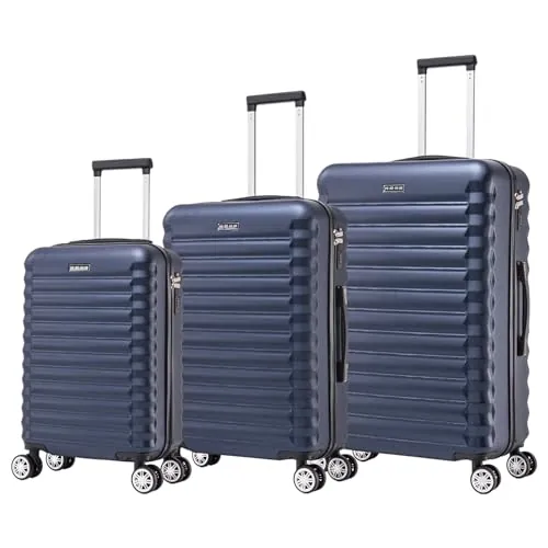 Conjunto de Maletas de Viaje Elegantes: Carcasa Ligera de ABS, Cerradura Numérica, 4 Ruedas Giratorias 360°, Asa Telescópica de Aluminio | Juego de 3 Maletas Trolley Maleta (8008, Azul Marino)