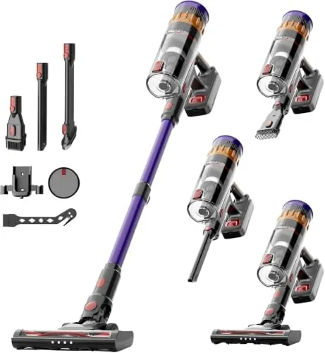 Lefant V1 Aspirador Sin Cable 40 kPa Potente, 3 Velocidades, Filtración de 5 Capas, Tubo Telescópico, Pantalla LED Táctil, Cepillo con LED, Ideal para Toda la Casa